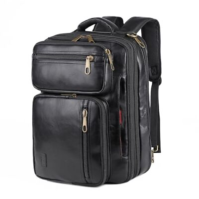 #ad Leather Laptop Backpack Briefcase Hybrid 15.6 Inch Laptop Travel Backpack Hik...