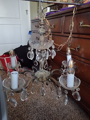 #ad Vintage Painted Bronze amp; Crystal Chandelier Hanging Lamp