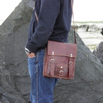 Vintage Retro Brown leather messenger men briefcase laptop shoulder bag Satchel $36.79