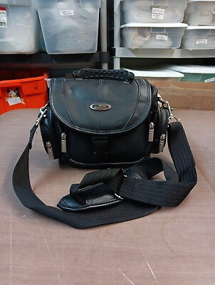#ad Targus Black Leather Travel Camera Shoulder Crossbody Bag w Strap 10x6x5 CamA