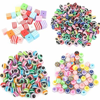 #ad 50pcs lot Round Resin Stripe Beads 10mm Loose Spacer Charm Bead Jewelry