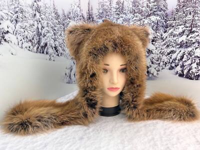 #ad Real Fox Fur Winter Animal Hat Hood Long Scarf Ushanka Ears flap Unisex