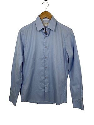 #ad Duchamp London Men#x27;s Dress Shirt Gingham Plaid Blue 15 M 38 New