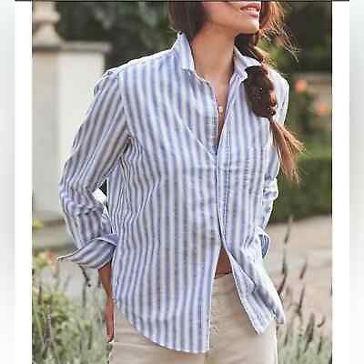 #ad Frank and Eileen Blue Stripes Eileen Shirt Sz Medium Button Front Cotton