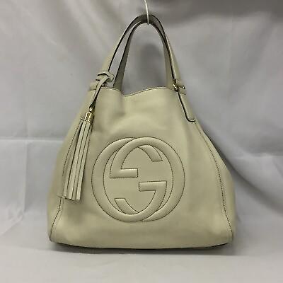 #ad Auth Gucci Tote Bag SOHO Interlocking G Ivory 282309 Leather From Japan 231212