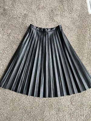 #ad J CREW Faux Leather Black Pleated Skirt Size 00
