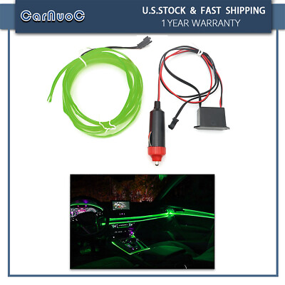 #ad 2m For Car Interior Decor Green Neon LED Light Glow EL Wire RopeController