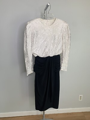 SUSAN ROSELLI for VIJACK Elegant Black White Evening Party Dress Sz 4 VTG $27.99
