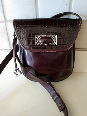 #ad #ad BRIGHTON Crossbody Messenger Burgundy Oxblood Leather Handbag Purse IMMACULATE