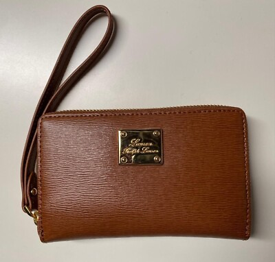 #ad Ralph Lauren Woman#x27;s Leather Zip Around Tech Wristlet Wallet New