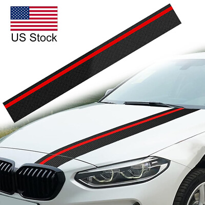 #ad Red Line Black 5D Carbon Fiber Look Sport Racing Front Hood Sticker Trim For BMW