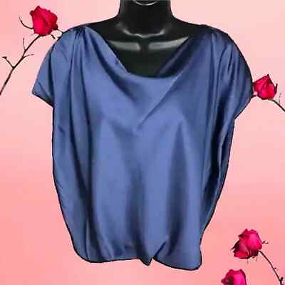 #ad INC International Concepts Womens Large Top Blouse Stretch Cowl Neck Blue NWT