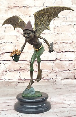 #ad Bronze Sculpture Gnome Hand Made Mythical Creature Home Movie Set Prop Figurine