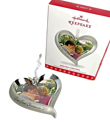 #ad Hallmark Ornament Our First Christmas Photo Frame 2017 Silver Heart Anniversary