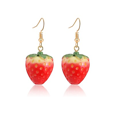 #ad Buyless Fashion Womens 3D Strawberry Earrings Surgical Steel Acrylic Dangle Drop