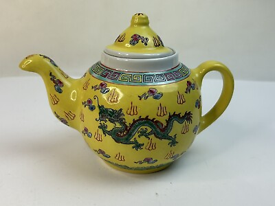 #ad Porcelain Teapot 2 Dragon Yellow 5 Toe JINGDEZHEN Porcelain Chinese Teapot 1900s