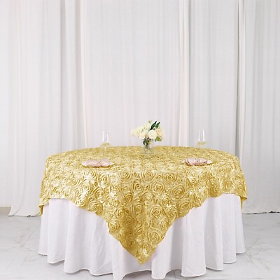 #ad 72x72quot; Champagne SATIN Raised Roses TABLE OVERLAYS Unique Wedding Party Toppers