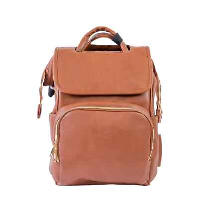 #ad Cockatoon Classy Brown Premium Leather Backpack Diaper Bag Two bottle pockets