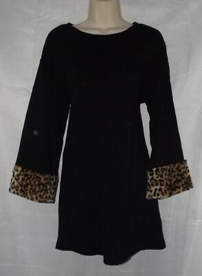 #ad Black with Animal Print Cuffs Small 4 6 Stretchy Tunic Shirt TAYLOR amp; SAGE