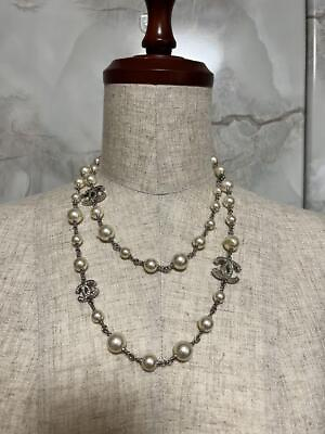 #ad Chanel Necklace Long Cc Logo Pearl
