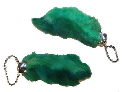#ad 2 GREEN REAL RABBIT FOOT KEY CHAINS colored bunny feet good luck keychain fur