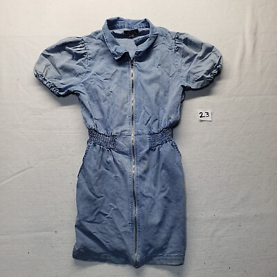 #ad Blue Blush Blue Denim Dress Pockets Full Zip Short Sleeve Adult Women#x27;s L Large