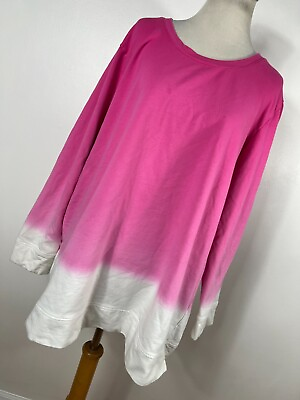 #ad Damp;Co Denim amp; Co 2X Sweatshirt Shirt Top Pink White Dipped Lightweight Stretch V4