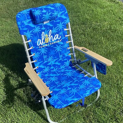 #ad Tommy Bahama beach chair Aloha Backpack Chair Real Hardwood Arm Palm Trees