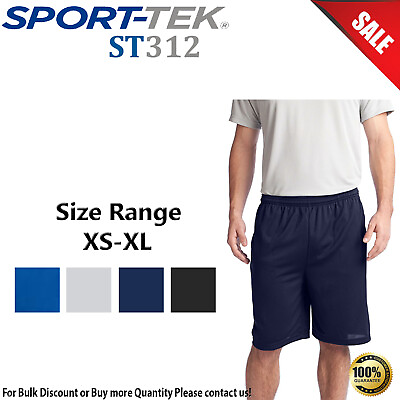#ad Sport Tek Mens Polyester PosiCharge Tough Mesh Pocket Short ST312