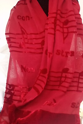 #ad Gouda For The Metropolitan Opera Maroon Red Musical Notes Scarf Rayon And Silk
