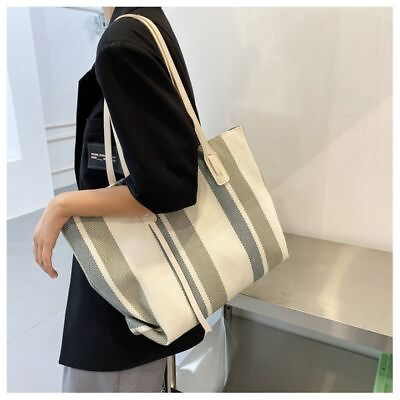 #ad Striped Totes Bags Canvas Shopper Handbag Casual Shoulder Bag for Women