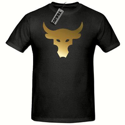#ad Brahma Bull Logo tee The Rock Project Gym Men#x27;s T shirt Gold Slogan t shirt