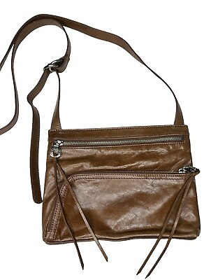 #ad Hobo International Cassie Brown Leather Crossbody Bag Double Zip Honey