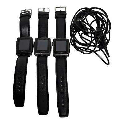 #ad PEBBLE SMART WATCHES amp; CHARGERS LEATHER STRAPS LOT OF 3 FOR REPAIR parts