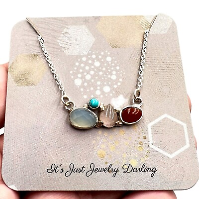 #ad Sterling Silver Multi Gemstone Sterling Silver Layering Necklace