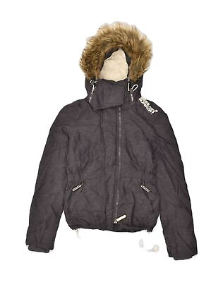 #ad SUPERDRY Womens Hooded Windbreaker Jacket UK 8 Small Grey Polyester AJ33