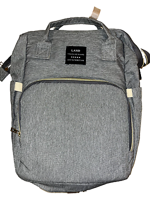 #ad Backpack Diaper Bag LAND Brand Gray Multi Compartments Travel Canvas Baby NWT