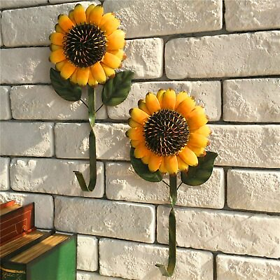 #ad 2 PCS Vintage Metal Sunflower Hooks Keys Aprons Kitchen Wall Hangers Wall Decor