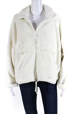 #ad FP Movement Womens Fur Textured Drawstring Hem Zipped Jacket White Size M