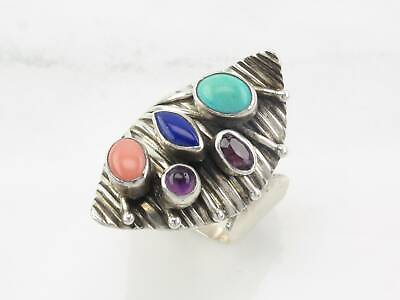 #ad #ad Vintage NAKAI Silver Ring Multi Gem Amethyst Turquoise Fan Sterling Size 10 1 4