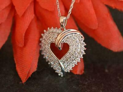#ad 1.00 Ct Round Cut Diamond Heart Pendant for Women#x27;s 14K White Gold Over