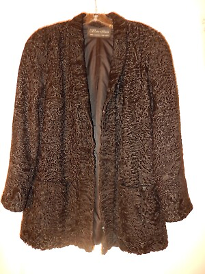 #ad Beautiful Revillon Valentino Curly Persian Lamb Black Jacket Coat Size 12