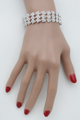#ad Fun Women Silver Bracelet Fashion Metal Bling Fancy Bling Rhinestone Beads Party