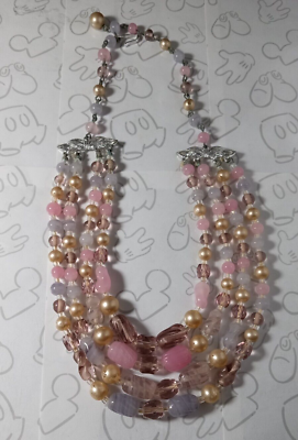 #ad Pink amp; Lavendar Glass Bead Vintage Necklace Choker 15quot; Adjustable Japan 4 Strand