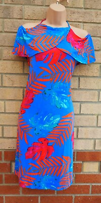 #ad G21 PLUS BLUE RED ORANGE PALM LEAF TROPICAL FLORAL SHIFT SLIP TUNIC DRESS 20