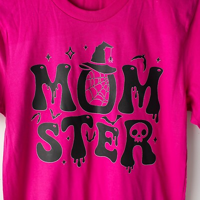 #ad New Women#x27;s Fall Halloween Momster Monster Pink T Shirt Size Small