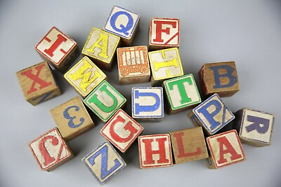 #ad Vintage Alphabet blocks Wood toy Blocks lot embossed letters large blocks