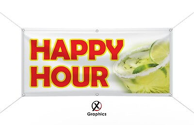 #ad Happy Hour Vinyl Banner advertising Sign. Full color any size Outdoor Indoor