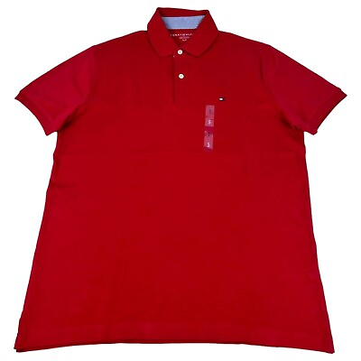 #ad New Men#x27;s Tommy Hilfiger Short Sleeve Polo Shirt Soft Red 78J8651 600 S M L