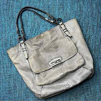 #ad Coach Python Embossed Leather Kristin Tote in Gray Large Shoulder Bag Snake